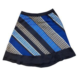 Ann Taylor Size 8 Black/Blue “Silky” Feel A Line Skirt Side Zip Lined